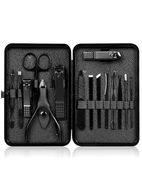 Nail Clippers Sets High Precisio Stainless Steel Nail Cutter Pedicure Kit Nail File Sharp Nail Scissors and Clipper Manicure Kit Fingernails & Toenails with Portable Stylish case (Black)